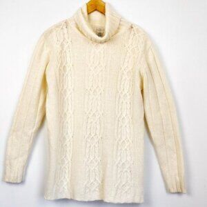 YARNWORKS ivory Angora Lambswool blend cable knit sweater  turtle neck Large